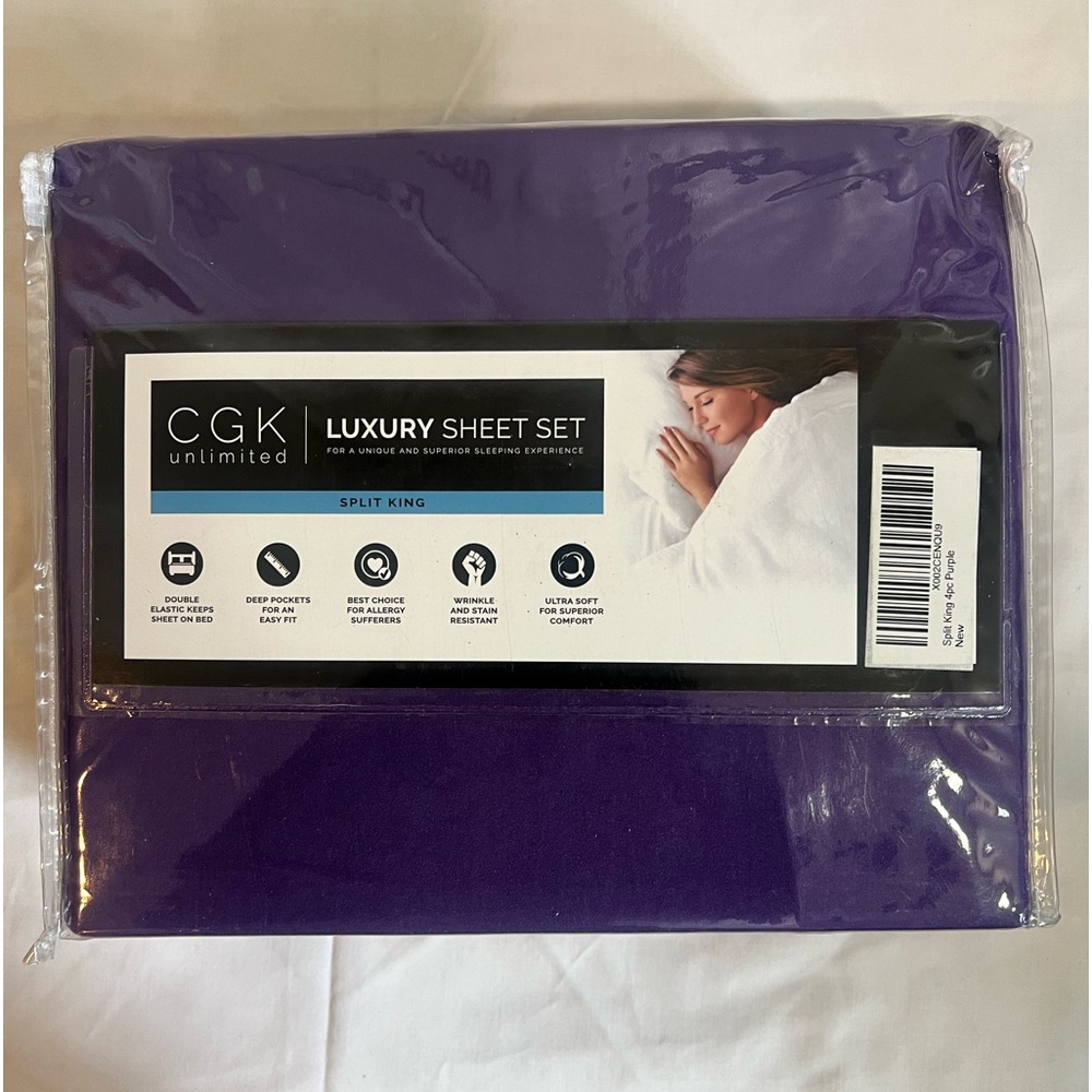"CGK Limited Luxury UltraSoft Split King 4-Piece Purple Sheet Set - Supreme Rest